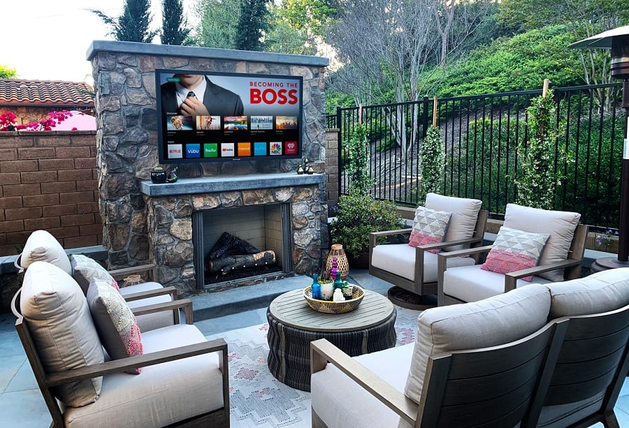 Outdoor TV mounted outside