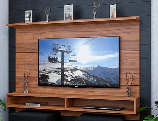 Floating TV with Wooden Wall Mount 