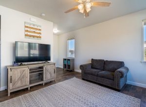 living room with a TV stand